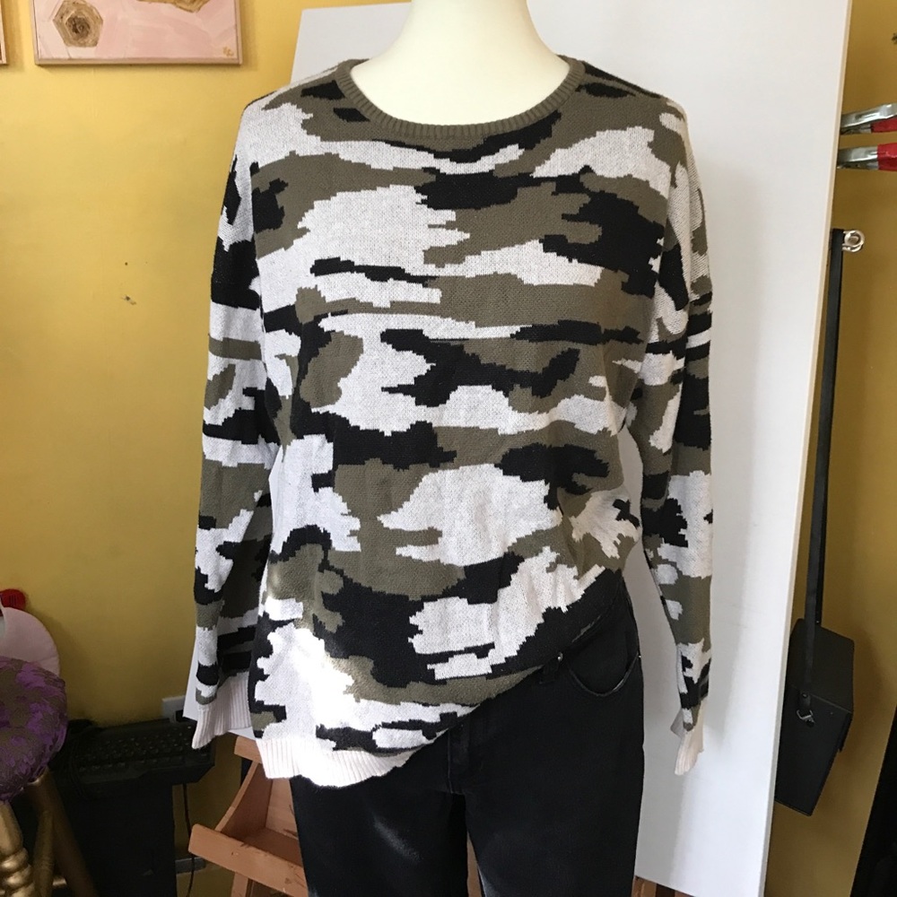 Olive Green Camouflage Oversize Sweater
